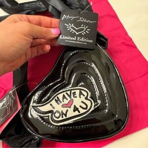 NWT Betsey Johnson Black Heart Crossbody Bag with Ribbon Strap Collector Edition